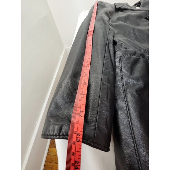 Vtg Late 90s Early 00s Women's Genuine Leather Long Black Button-Up Jacket Rock - Picture 15 of 16